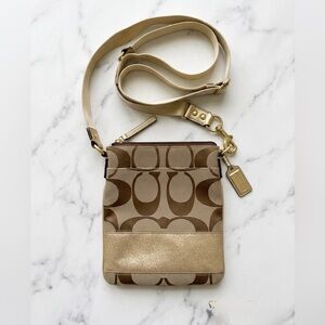 COACH Signature Stripe File Bag Crossbody | Khaki & Gold Glitter Luxury Y2K